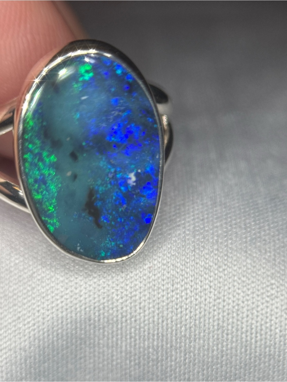 Sterling Silver Blue-Green Opal Oval Ring - Picture 12 of 12